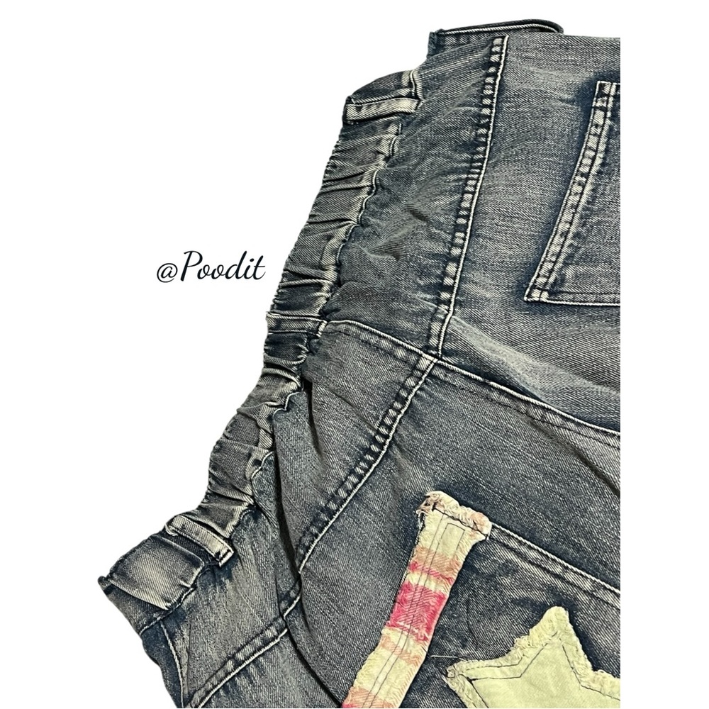 BLUE VELVET patchwork embroidery relaxed fit fray hem washed out jeans sz MEDIUM - Picture 9 of 14